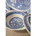 C.1898 English Blue Willow Platter & Dinner Dish Set (4 pieces) - BEAUTIFUL RARE CONDITION