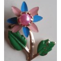 Pink and blue flower brooch