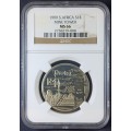 1999 SA Silver R1 Mine Tower NGC MS66 - some toning on coin