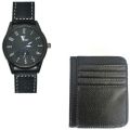 Minimalist Wallet For Men Card Holder Bank Card Wallets + VC Fashion Watch - Black Strap Black Dial