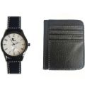 Minimalist Wallet For Men Card Holder Bank Card Wallets + VC Fashion Watch - Black Strap White Dial