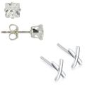 Azov Silver Stud Earrings For Women & Men + Diamond Stud - 99% Silver - X + Square Diamond Azov