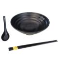 5 x Chinese Dinner Set - Melamine Ramen Bowl + Black Spoon + Chopsticks -  Black Alloy Chopsticks
