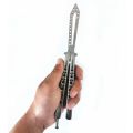 raining butterfly knife Silver Premium Smooth Flip Balisong - Large 24.5cm