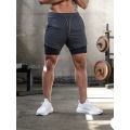 APEY Shorts For Men 2 In 1 Sports Gym Shorts With Phone Pocket& Underlayer - Grey + Black Camo - 2XL