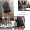 APEY Shorts For Men 2 In 1 Sports Gym Shorts With Phone Pocket& Underlayer - Grey + Black Camo - XL