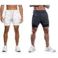 APEY Shorts For Men 2 In 1 Sports Gym Shorts With Phone Pocket& Underlayer - White Camo + Grey - 2XL