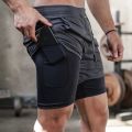 APEY Shorts For Men 2 In 1 Sports Gym Shorts With Phone Pocket& Underlayer - White Camo + Grey - 2XL