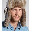 Leather Winter Hat Trapper Hat Pilot Ushanka Ski Hat + Goggles - Grey