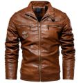 2023 Leather Jackets for Men Winter Bomber Jackets - Bike Jacket - Light Brown -  L