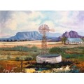 Original Painting by S.A. Artist Patty Mynhardt - "Windmill"