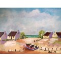Beautiful Cape Seaside Village painting "Fishing Village" by Patty Mynhardt -Crazy Wednesday Special