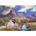 Beautiful mountain scenery painting "Farmhouse" by Patty Mynhardt - Crazy Wednesday Special..!!!