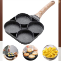 Convenient 4-Hole Omelette Pan For Hamburger Egg Ham Pancake Maker Wooden Handle Frying Pan Chef