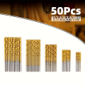 50-Piece Titanium Coated Hss Drill Bit Set  Durable And Available In Multiple Sizes For Precision D