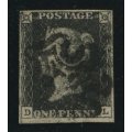 GREAT BRITAIN 1840 1d BLACK SOUND USED - PLATE 9 CV £600