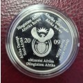 RSA 2009 ZAKUMI SOCCER WORLD CUP PROOF SILVER TWO RAND ONE OUNCE FINE!