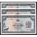 RHODESIA BANKNOTE  COLLECTION X 3 NOTES - RHODES WATERMARK - $10