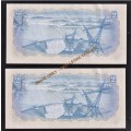 SA  TW DE JONGH R2 BANKNOTEs -  3RD ISSUE 1976 x 2 notes in series