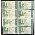 TEN RAND GPC DE KOCK  BANKNOTES X8 IN SERIES -2nd ISSUE 1982