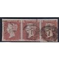 GB 1841 1d  RED-BROWN SG 8 STRIP OF 3 BLUED PAPER  -CV R2200+  - £105+