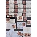 GB 1841 1d  RED FANTASTIC COLLECTION OF POSTMARKS IN STOCKBOOK- HIGH CAT VALUE!