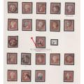 GREAT BRITAIN IMPERF 1d RED`S PLATE 86/7/8/9 ON PAGES