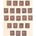 GREAT BRITAIN IMPERF 1d RED`S PLATES 86/7/8 ON PAGES