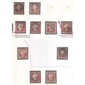 GREAT BRITAIN IMPERF 1d RED`S PLATES 86/7/8 ON PAGES