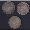 ZAR  COIN COLLECTION - 3 coins - 1893,1894,1897 - Sixpence