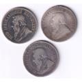 ZAR  COIN COLLECTION - 3 coins - 1893, 1895, 1896 -  2/6 Shillings