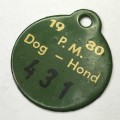 1980 P.M dog license token number 431 - Pretoria municipality ?