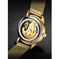 Skeleton automatic mechanical luminous watch gold belt