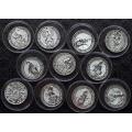 Complete set of Great Britain 5 Pounds 2oz 99.99% pure silver Queen`s Beast series