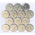 Complete set 1977-1990 South Africa Springbok R1 one rand nickel coins