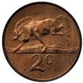 1967 South Africa Afrikaans 2c uncirculated bronze