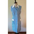 Blue and white striped towelling gown