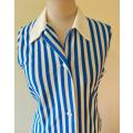 Blue and white striped towelling gown