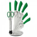 BH-2268 8 pcs knife set with stand, green metallic SS, Infinity Line