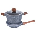 3 Piece Set Berlinger Haus BH-1217 Stone Coated Cooking Pot and Frying Pan with Glass Lids