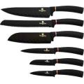 Berlinger Haus 6-Piece Marble Coating Knife Set with Stand Black Rose Gold Collection
