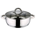Blaumann 24cm Oven Safe Stainless Steel Shallow Soup Pot with Glass Lid Gourmet Line