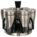 7 Piece Broad Glass Spice Jars in Stainless Steel Jacket & Rotating Spice Rack