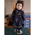 Vintage Porcelain doll 40cm tall with stand, please read description