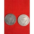 1945 Three Pence South Africa x2 bundled