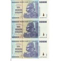 Crazy R1 Start! 6x Ten Billion Dollars Notes. Zimbabwe - Circulated