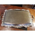 Large Vintage Rectangular Steel Serving Tray 57 cm from ends of Handles
