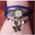 HIGH QUALITY WOMENS GENUINE LEATHER VINTAGE BRACELET WATCH (Butterfly) - VARIOUS COLOURS