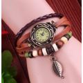 HIGH QUALITY WOMENS GENUINE LEATHER VINTAGE BRACELET WATCH (LEAF) - VARIOUS COLOURS