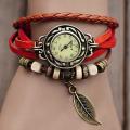 HIGH QUALITY WOMENS GENUINE LEATHER VINTAGE BRACELET WATCH (LEAF) - VARIOUS COLOURS